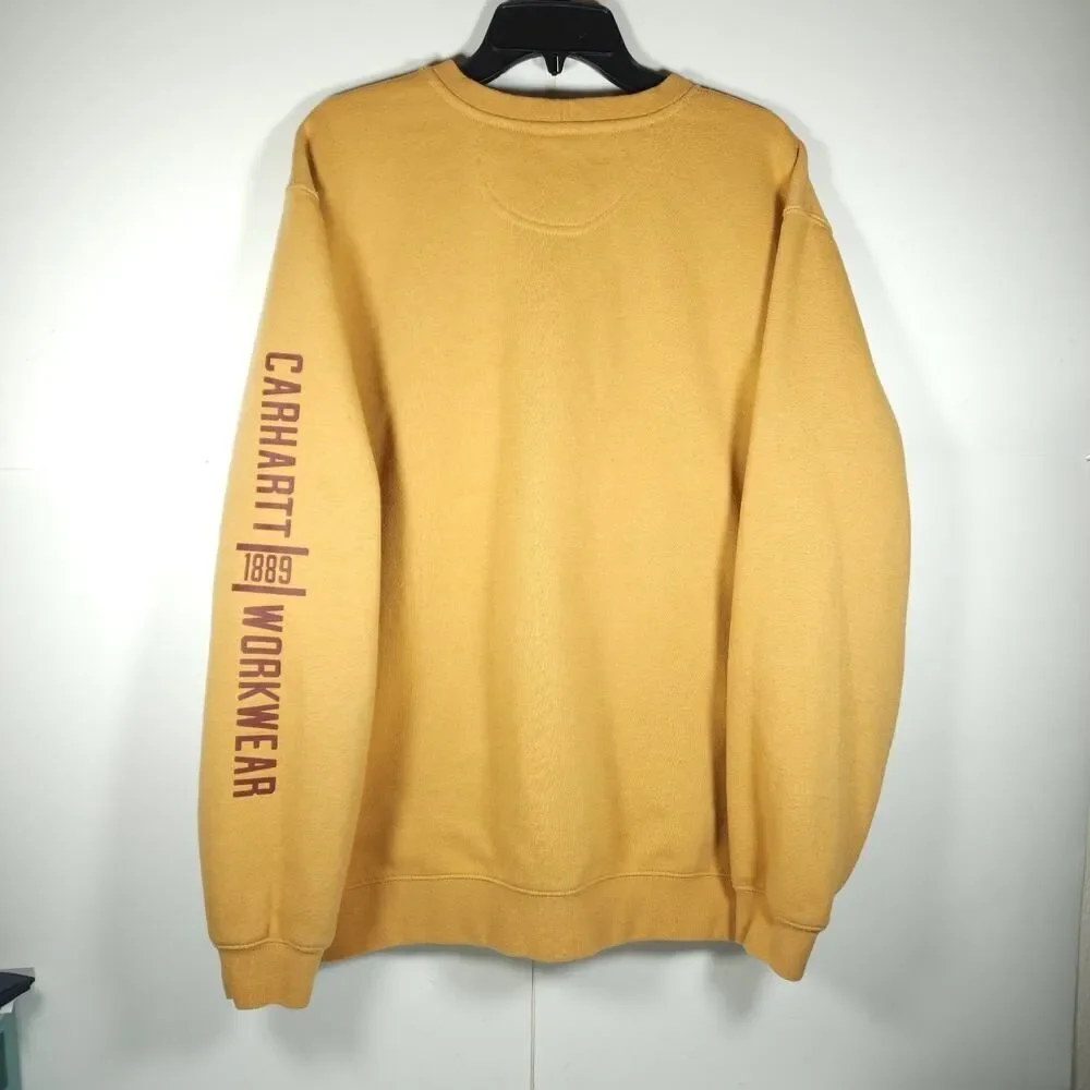 Carhartt Men's Sz Large Mustard Crew Neck Thick Loose Workwear Pullover Sweater
